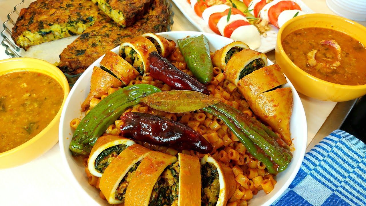 الدبارة التاسعة في رمضان🌙مقرونة بالكلمار المحشي/طاجين تونسي/شربة بالتريليا/سلاطة موزاريلا و طماطم