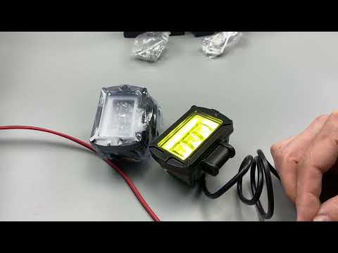 Фара LED прямоугольная с 3D линзой, 12-80V, 25W, IP67, желтым и белым светом, четкая граница света и режим ДХО, видео 1