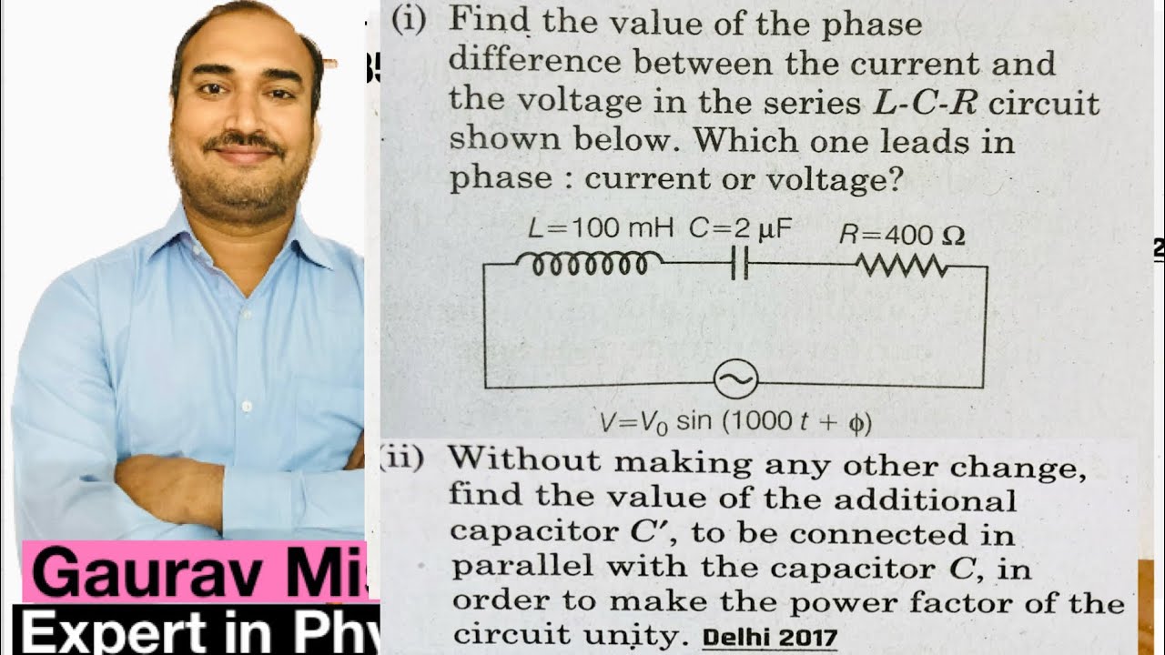 Find the value of the phase difference between the current and the voltage in series L-C-R circuit