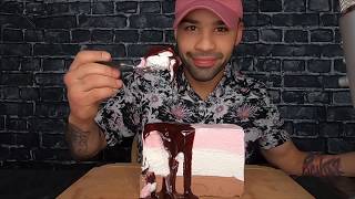 (ASMR) **NO TALKING** Eating A Little ICE CREAM (Neapolitan) + Chocolate Syrup