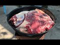 Мясо приготовленное в казане на костре, тает во рту! Казан кебаб из говядины!Узбекистан.