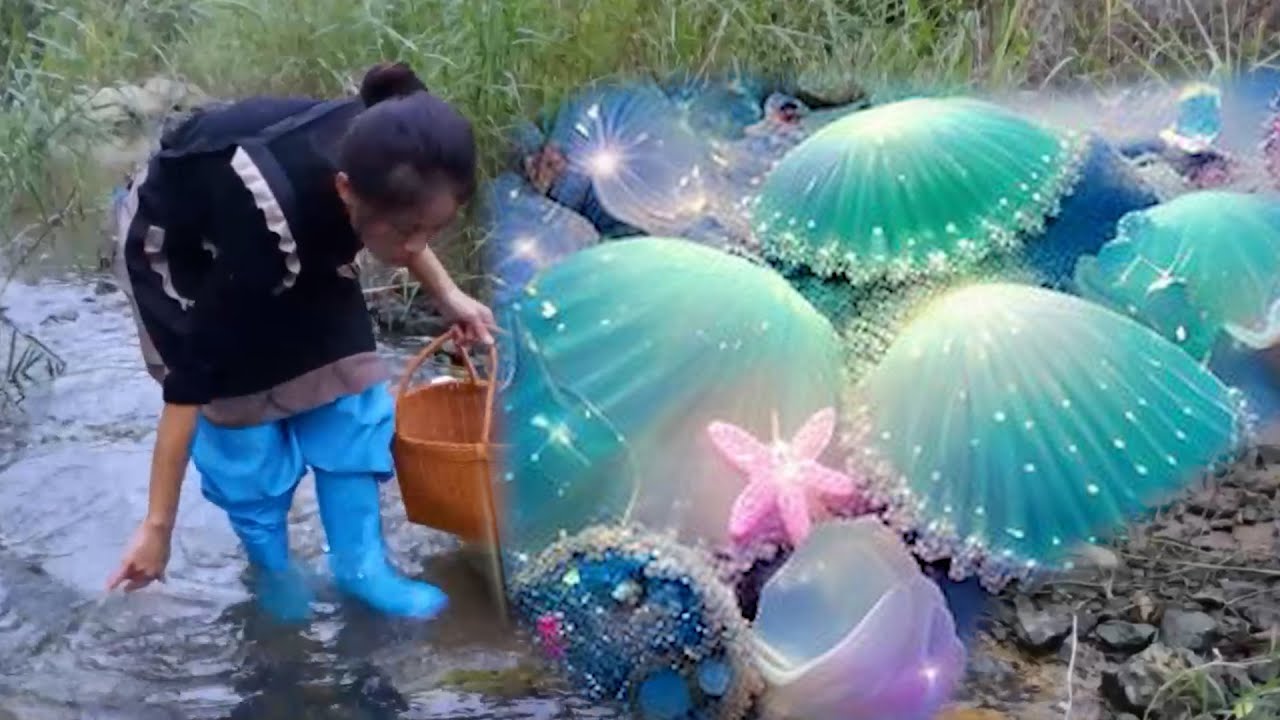 The ancient technique of catching clams, the girl skillfully pried open the precious clam shells