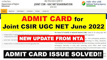 Admit Card for Joint CSIR UGC NET June 2022!!(New Update of NTA)!!Check the dates Now!!