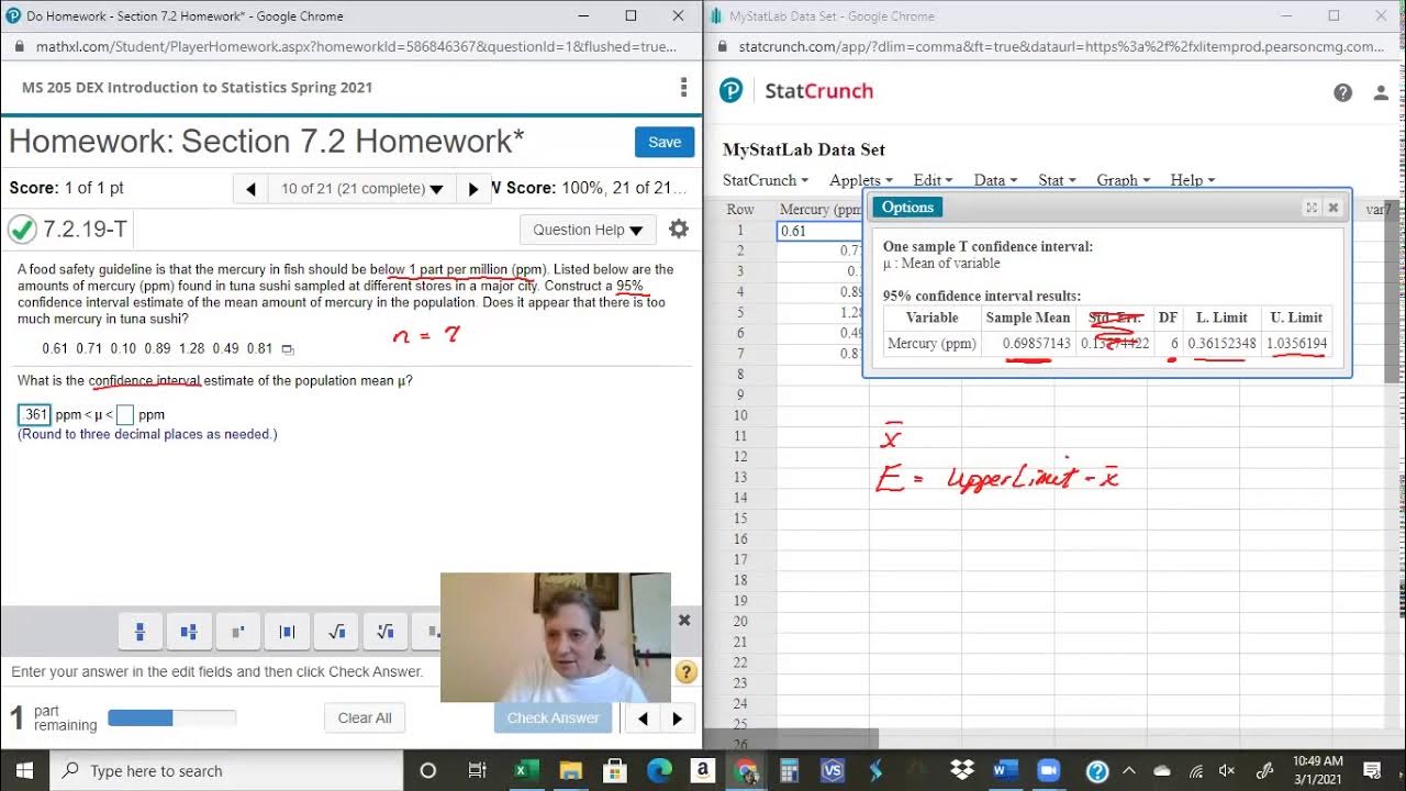 Confidence Intervals from Raw Data and Finding Sample Size in