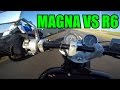 Honda Magna Vs. Yamaha R6 + Trying to Wheelie the Magna