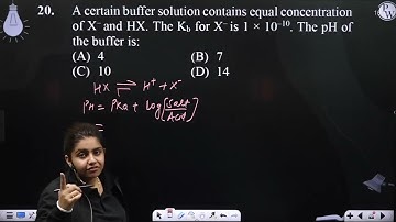 A certain buffer solution contains equal concentration of X– and HX. The Kb for X– i....