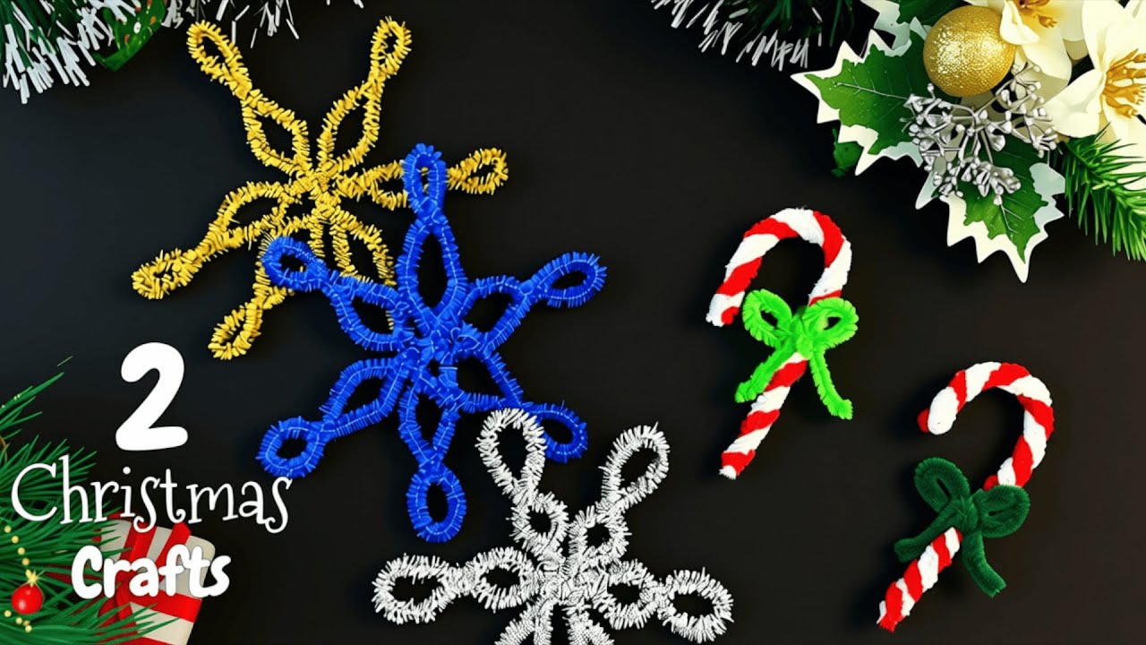 2 Christmas DIY Crafts: Pipe-Cleaner Candy Cane + Snowflake (Easy Festive Decor)