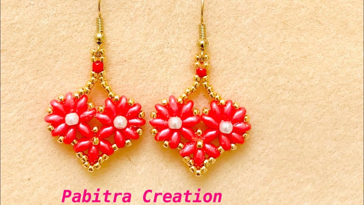 Pinky Beaded Flower Earrings Tutorial Superduos Beaded Heart