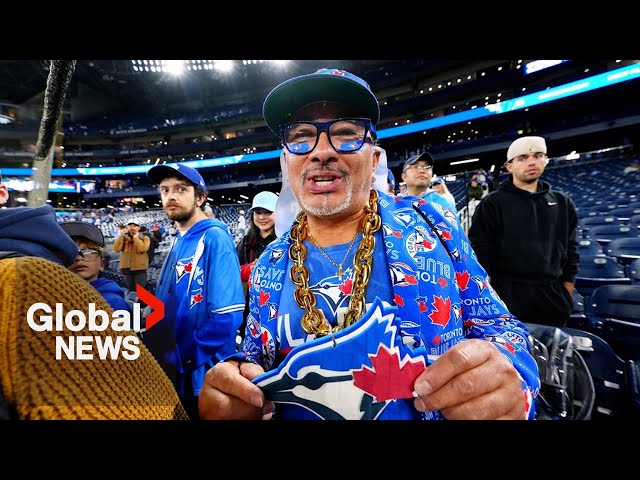 Fans gather at Nathan Phillips Square for Toronto Blue Jays watch party