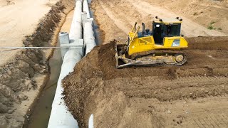 Incredible Action!! Bulldozer Pushing Sand Filling Drains