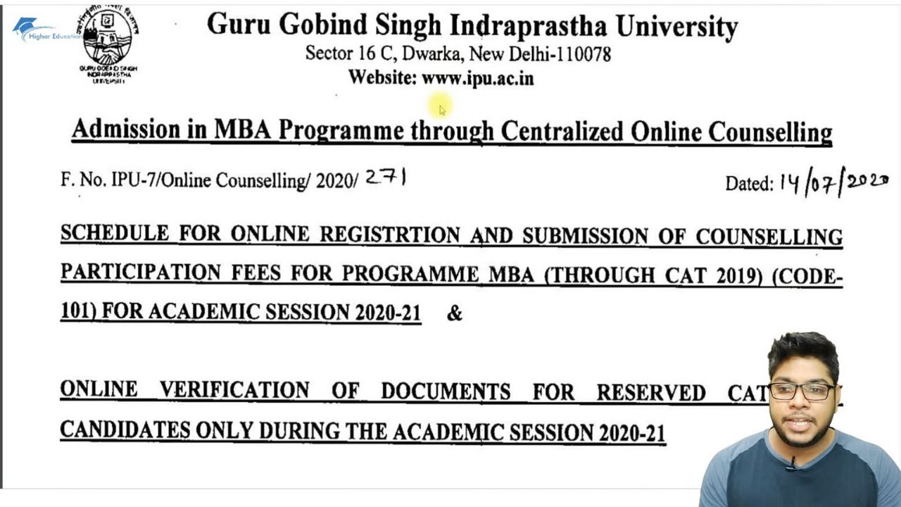 Ip University Mba Centralized Online Counselling Latest Update Youtube