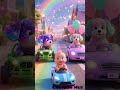 “Tiny drivers, giant smiles, and a rainbow road full of magic! 🌈🚗✨”#CuteCartoon #RainbowRoad