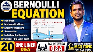 Bernoulli Equation Complete Revision | 20 One-Liner MCQs + PSU Interview Questions