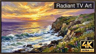 Radiant Sunset Waves Crash | 4K Frame TV Art
