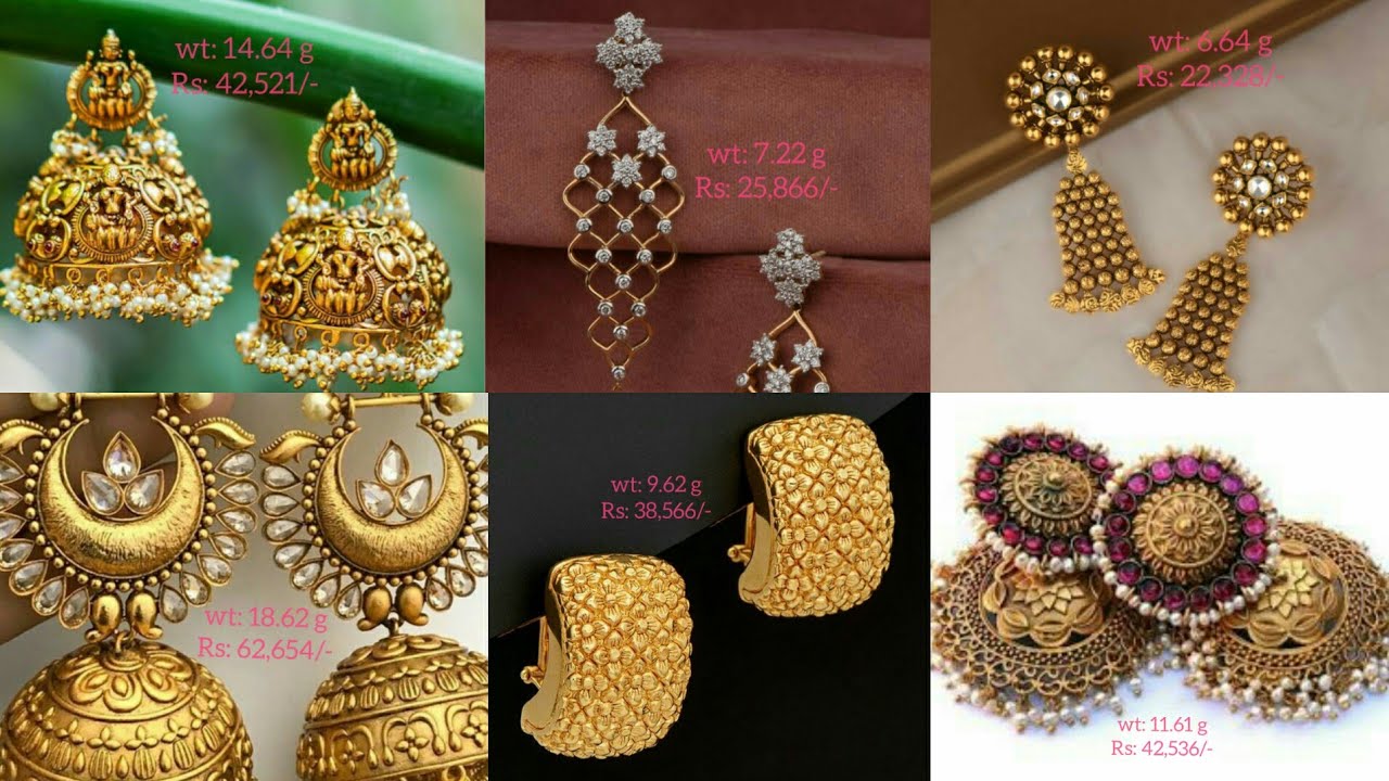 LATEST GOLDEN jhumka designs with WEIGHT and PRICE, Latest gold jhumka ...