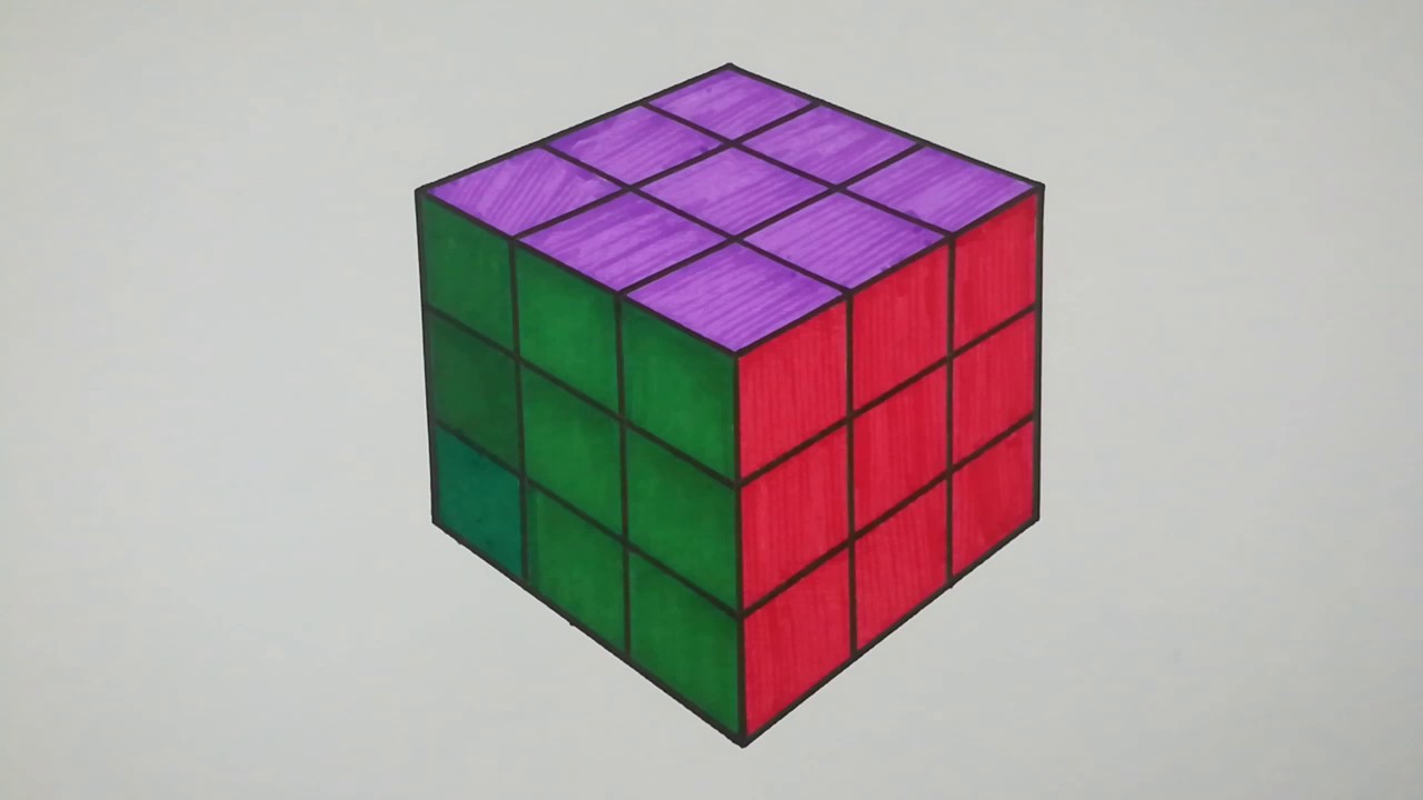 Drawing Rubik's Cube Step by Step for Kids l How to Draw Rubik's cube ...