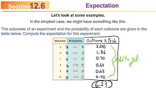 MATH110 Sec 12.6 (F2019): Expectation