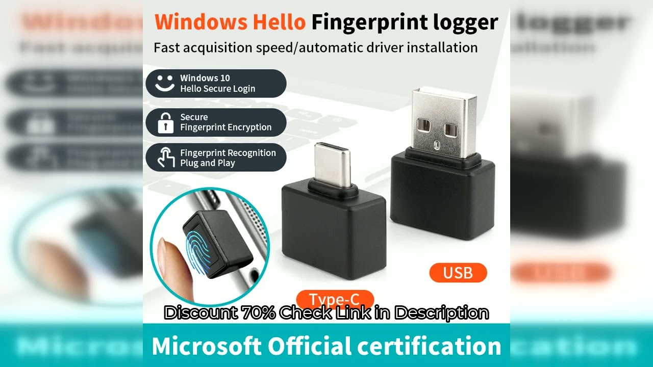 Mini Fingerprint Recognition Device Windows 10 11 Hello Biometric Scanner USB/Type C Fingerprint Rea