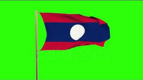 Laos flag with cloud waving in the wind. Green screen, alpha matte. Loopable animation Stock video