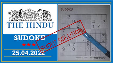 The Hindu  Sudoku Apr 25, 2022 - 3 Star - Short Solution