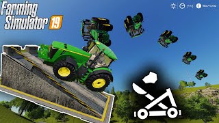 KING OF THROW ! SHOOT TRACTOR , HARVESTER & OBJECTS with CATAPULT RAMP ! Farming Simulator