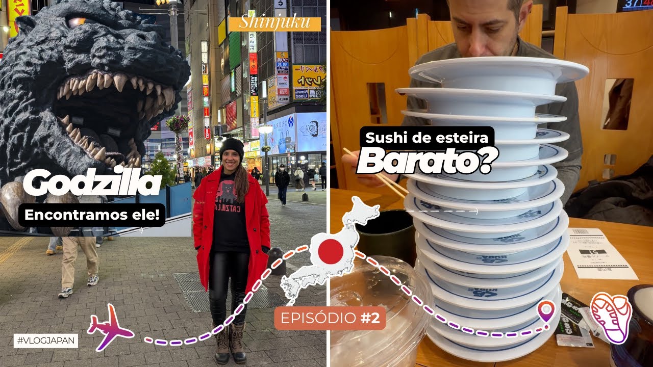 ENCONTRAMOS O GODZILLA EM TOKYO! 🦖 Sushi de Esteira e o frio de Odaiba