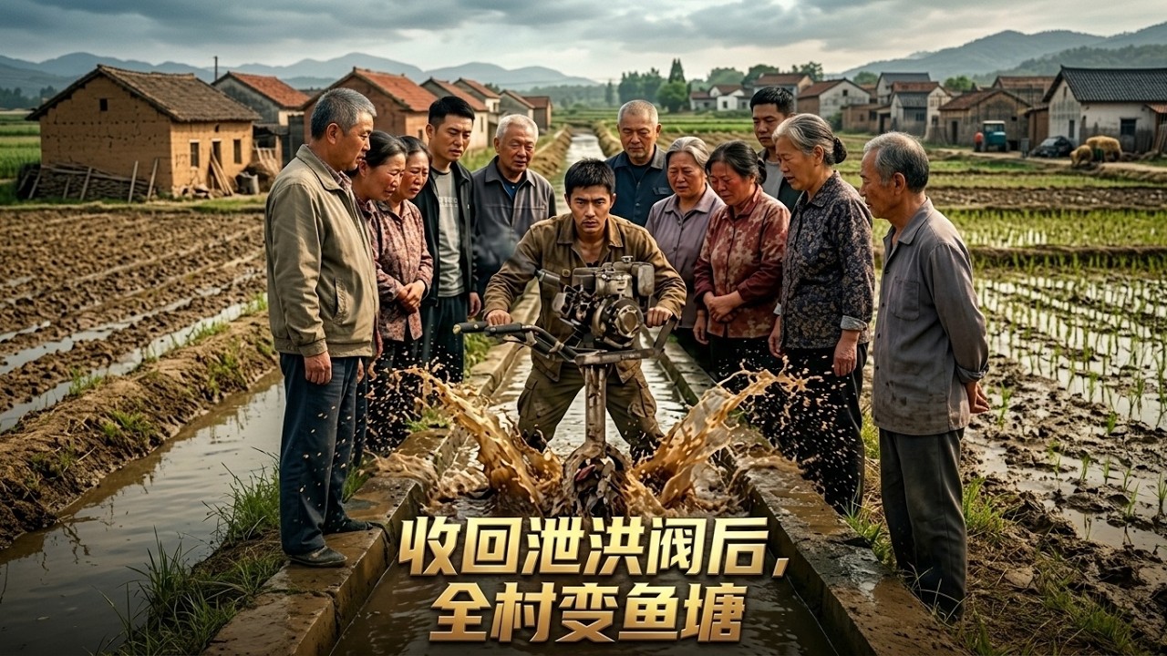 收回洩洪閥後，全村變魚塘