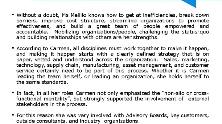 Carmen Jean Melillo has Built and Led Execution of...