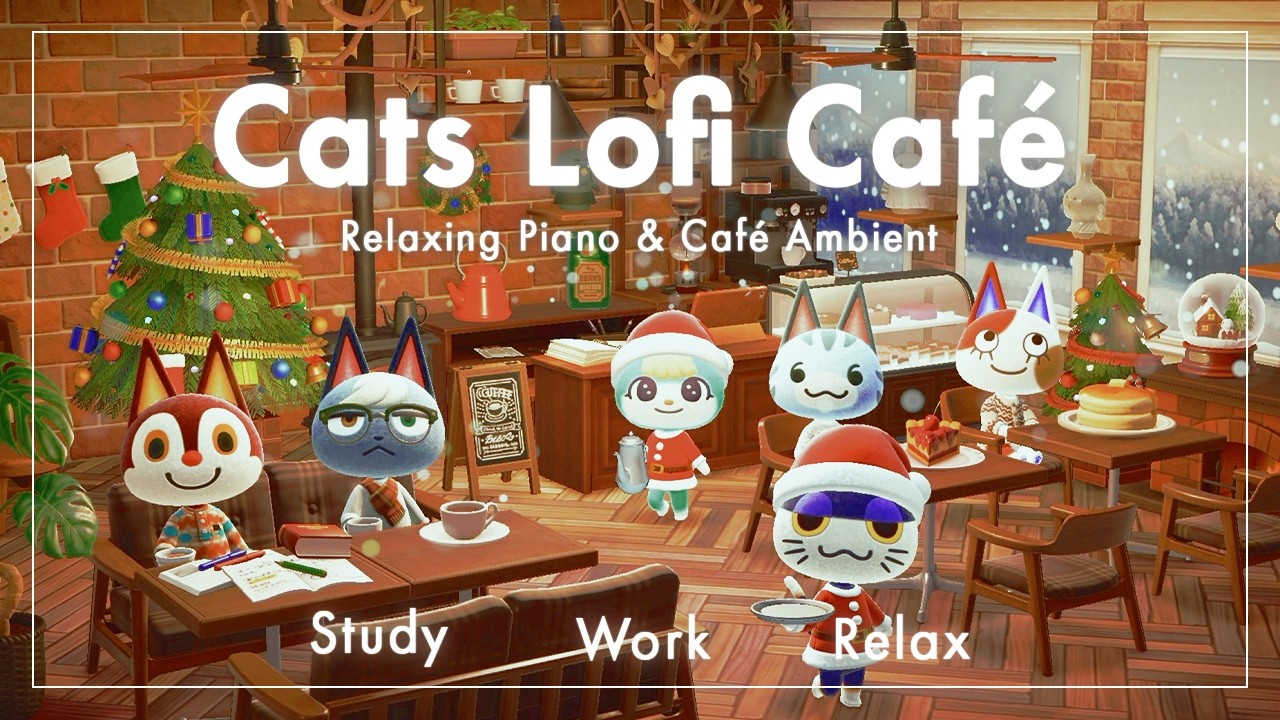 【あつ森BGM】Cats Lofi Café｜穏やかで心地よいクリスマス｜ピアノと環境音｜作業・勉強・リラックス