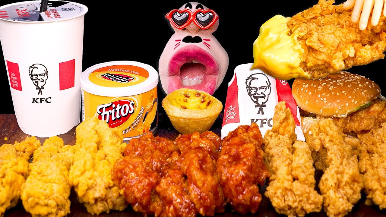ASMR KFC CHICKEN PARTY with FRITOS CHEESE SAUCE (No Talking) EATING SOUNDS