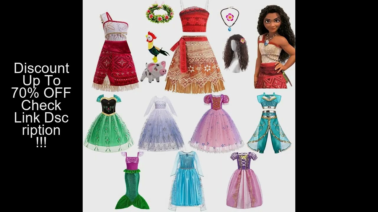 Girls Role Play Rapunzel Princess Fairy Elsa Costume Snow White Moana Jasmine Ariel Cosplay Dress Bi