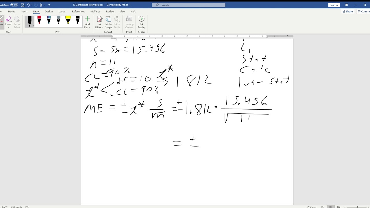 13-6 Confidence Intervals one mean population SD unknown 2 - YouTube