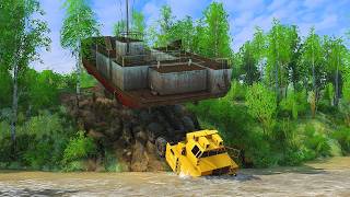 DANGEROUS Heavy Haul! Hauling Giant Boat Up Rocky River