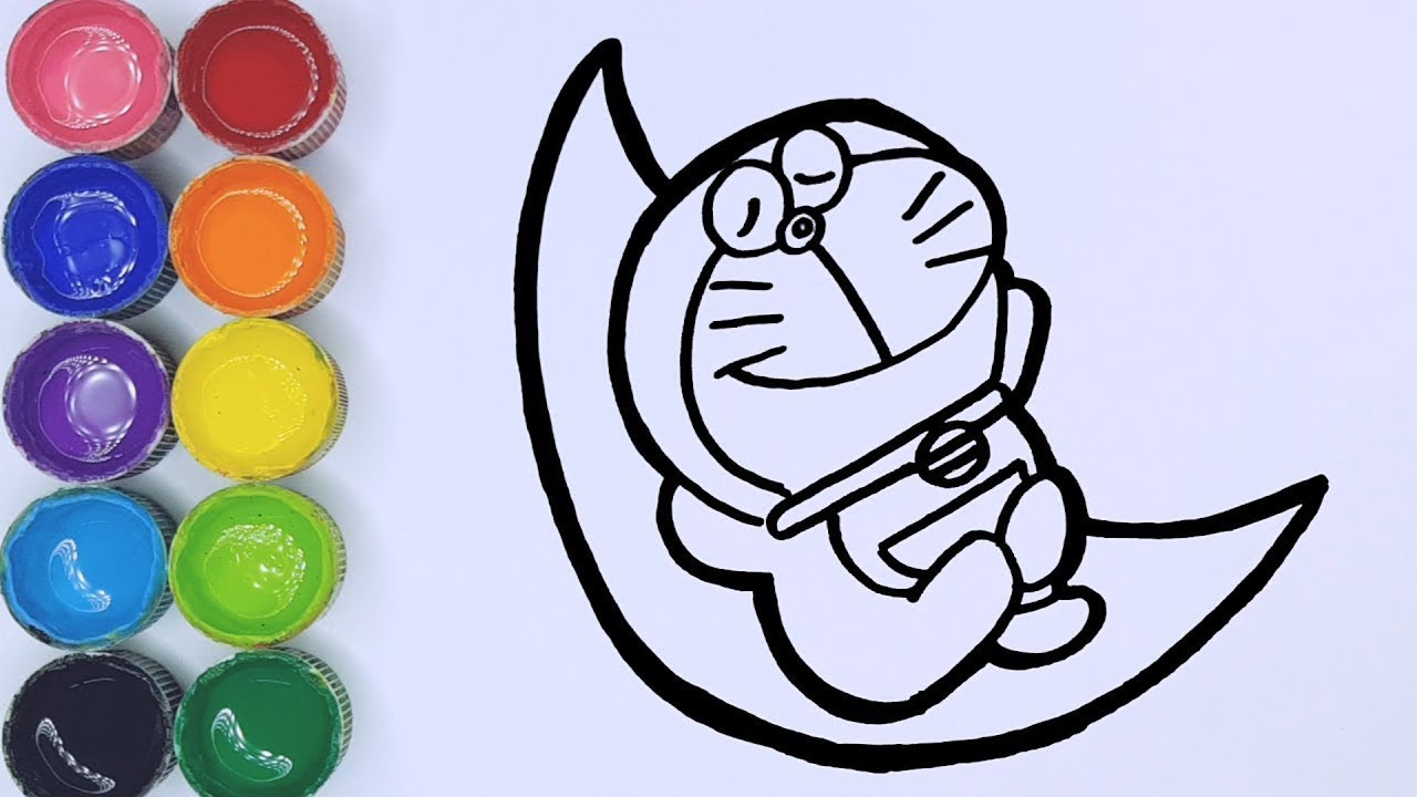 Cara Menggambar Dan Mewarnai Doraemon Tidur Di Bulan Youtube
