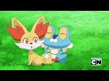 Ash and froakie give same reaction after seeing serena and fennekin