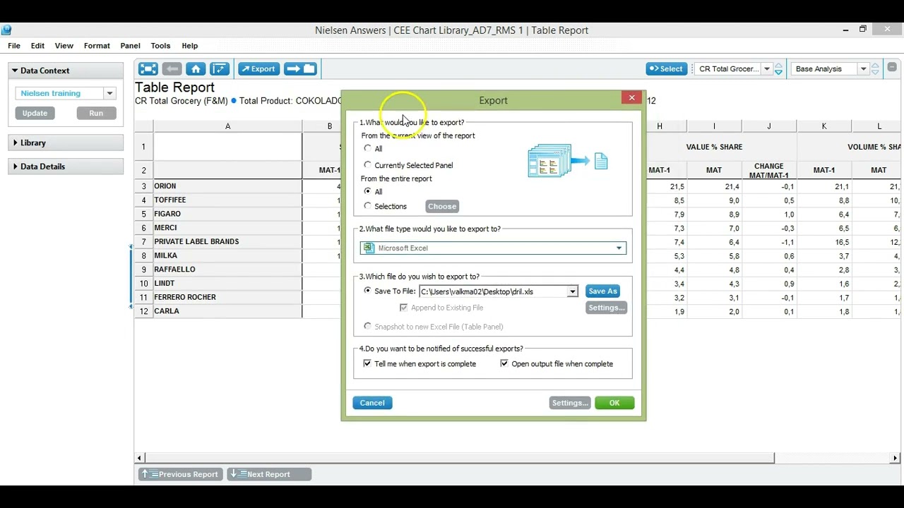Jak exportovat data z Nielsen Answers