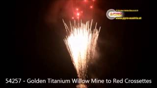 Pyro Austria - 4" Golden Titanium Willow Mine to Red Crossettes