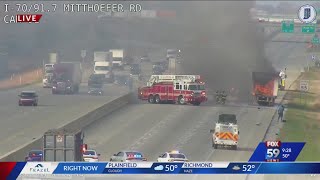 Semi-fire blocks all lanes on I-70 near Mitthoffer Road