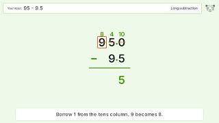Long Subtraction Problem 95-9.5: Step-by-Step Video Solution