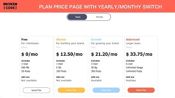 Price Plan with monthly/yearly options using CSS and JavaScript