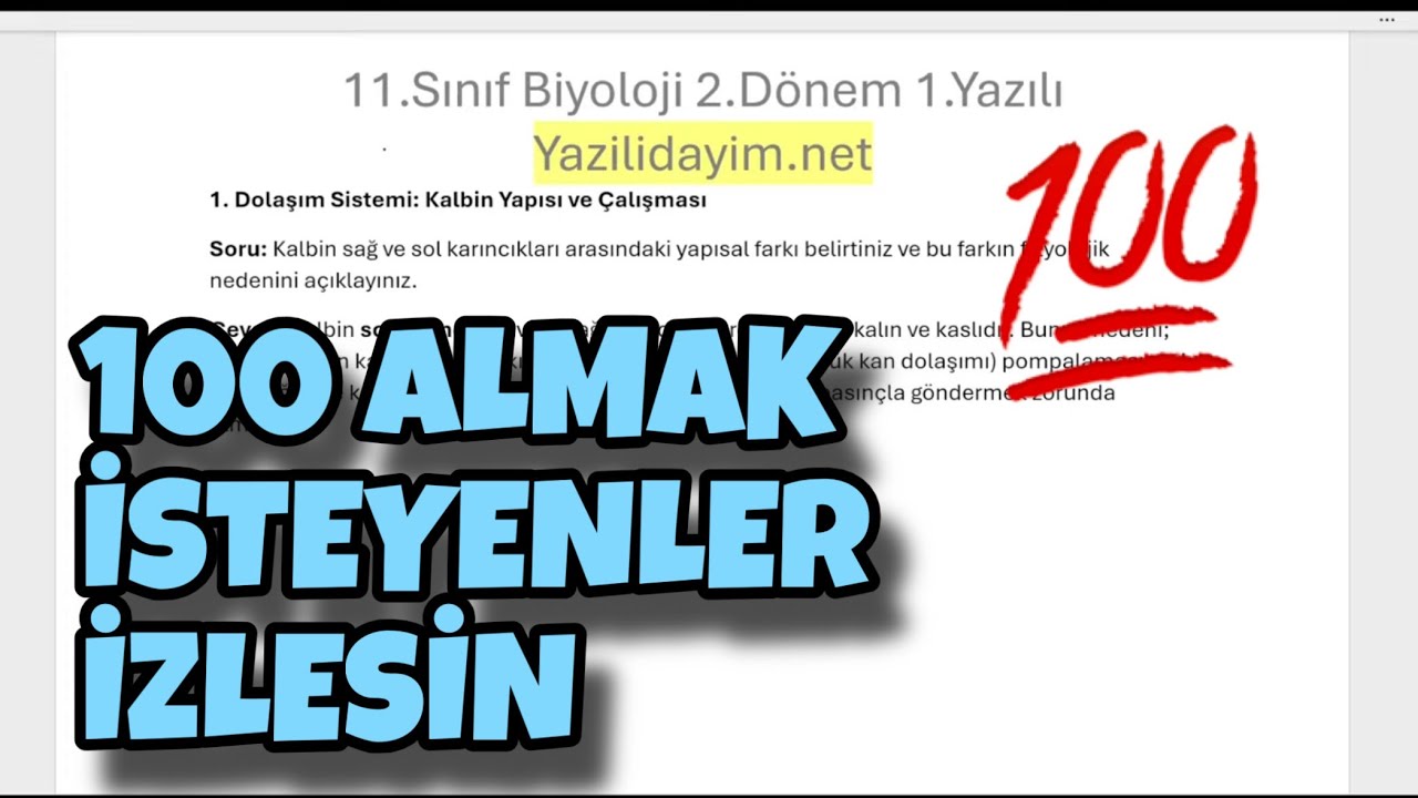 11.Sınıf Biyoloji 2.Dönem 1.Yazılı