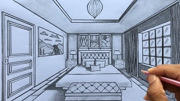How to Draw a Bedroom using 1-Point Perspective Step-by-step