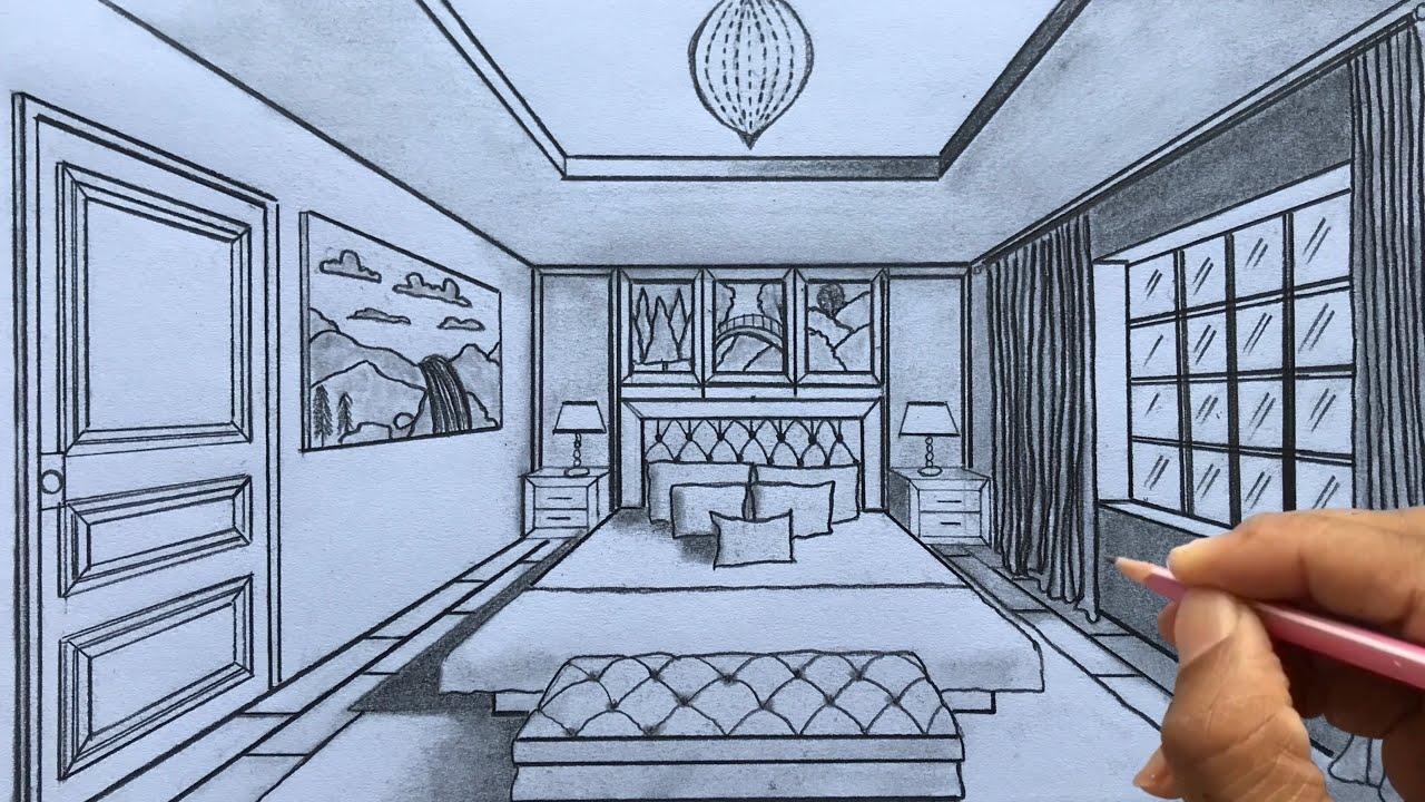 How To Draw A Bedroom Using 1 Point Perspective Step By Step Youtube