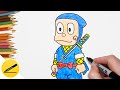 How to draw Ninja Hattori cartoon character step by step - Drawing Ninja Hattori easy for Children