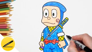 How to draw Ninja Hattori cartoon character step by step - Drawing Ninja Hattori easy for Children