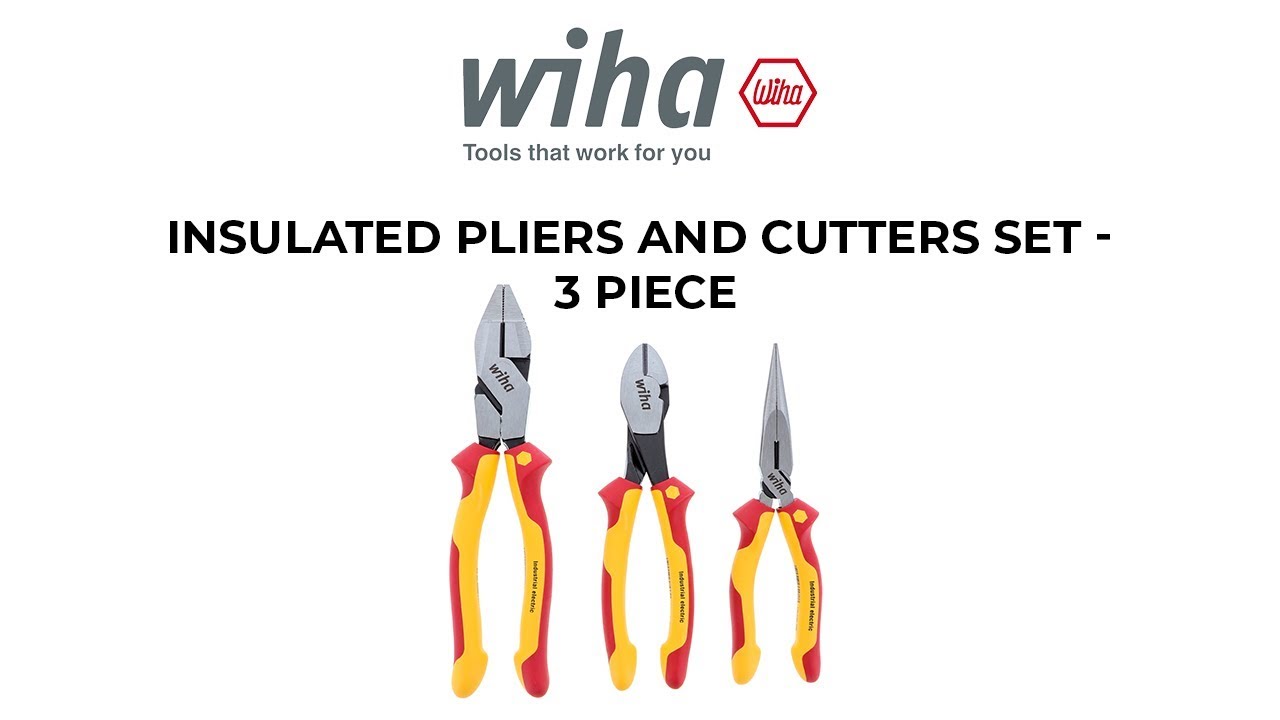 Wiha 32968 Insulated Industrial Pliers and Cutters Set 3 Piece