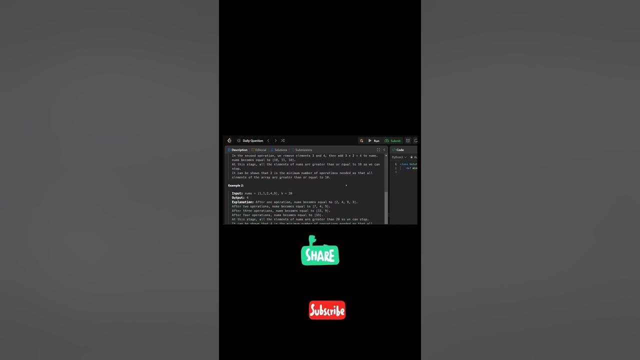 3066. Minimum Operations to Exceed Threshold Value II | Leetcode ...