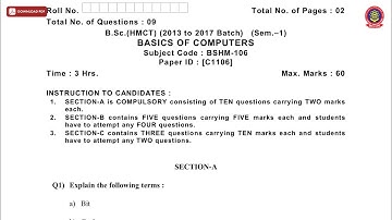 BSC HMCT 1ST SEM BASICS OF COMPUTERS C DEC 2018 | PTU