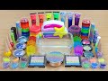 RAINBOW SLIME Mixing makeup and glitter into Clear Slime Satisfying Slime Videos