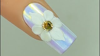 💕Diseño En Uñas Con Efecto Espejo Aurora y Flor 3D💅😍